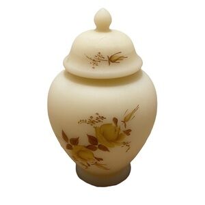 Fenton covered ginger jar hand painted and signed custard glass dish